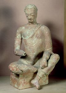 Boeddha zittend in meditatie, uit Fondukistan, 7e-8e eeuw
